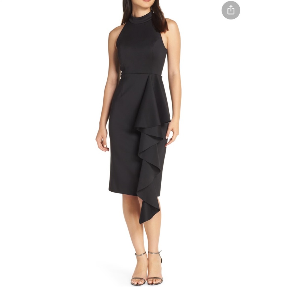 Eliza J Ruffle Mock Neck dress in black Sz 8